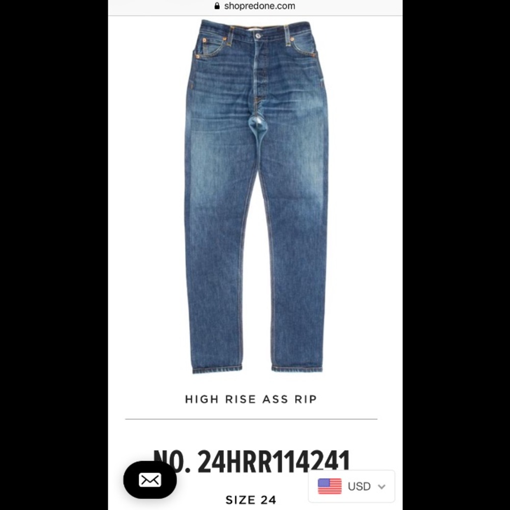NEW RE/DONE High Rise Ass Rip Jeans size 24